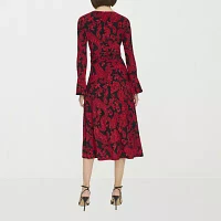 Marc New York Womens Long Sleeve Paisley Midi Fit + Flare Dress