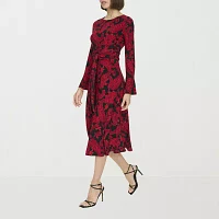 Marc New York Womens Long Sleeve Paisley Midi Fit + Flare Dress