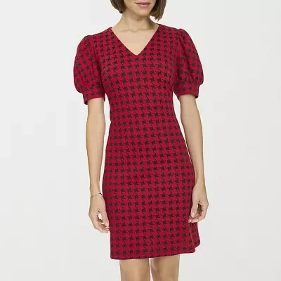 Marc New York Houndstooth Womens Short Sleeve Shift Dress