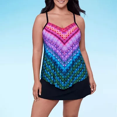 Trimshaper Striped Tankini Swimsuit Top Plus