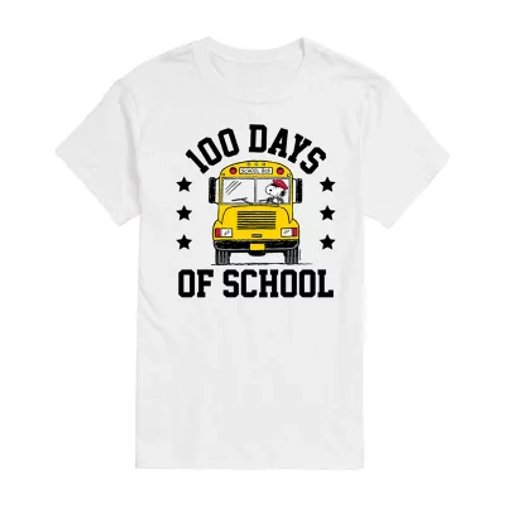 Mens Short Sleeve Snoopy 100 Days Of School Graphic T-Shirt