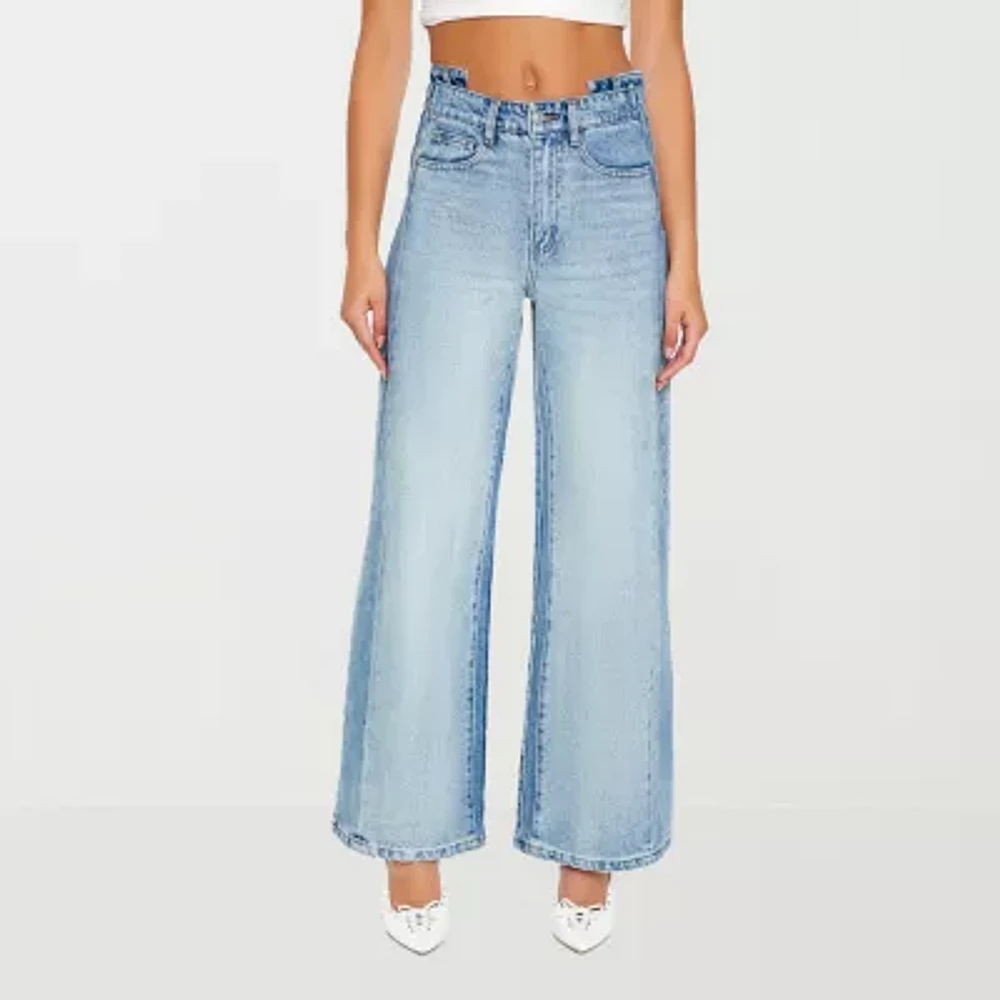 Forever 21 Juniors Dyed Pocket Womens High Rise Wide Leg Jean