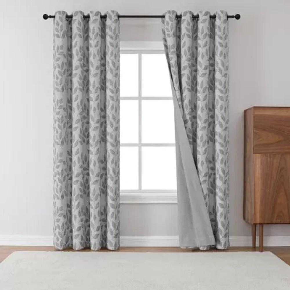 Max Blackout Leaf Reversible Grommet Top Energy Saving 100% Single Curtain Panels