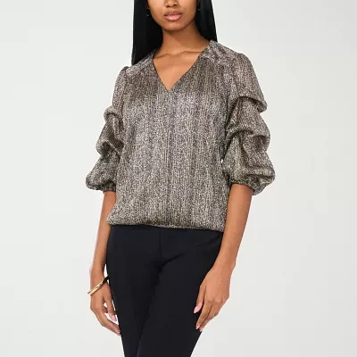 Sam And Jess Womens V Neck 3/4 Sleeve Blouse