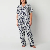 Liz Claiborne Womens Plus Short Sleeve 2-pc. Pant Pajama Set