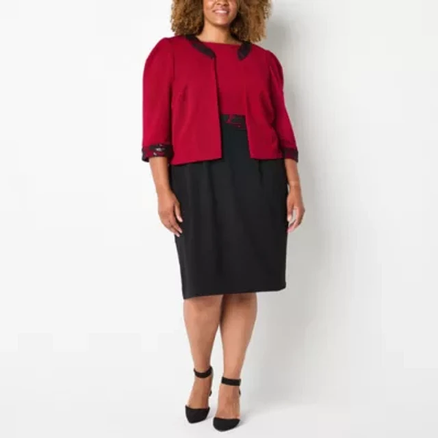 green emerald velvet dress Maya Brooke Jacket Dress 29366, Black/Pink / 20W main image 1
