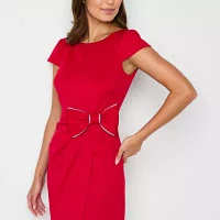 Jessica Howard Womens Bow Short Sleeve Sheath Dress