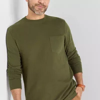 St. John's Bay Sueded Jersey Mens Crew Neck Long Sleeve Pocket T-Shirt