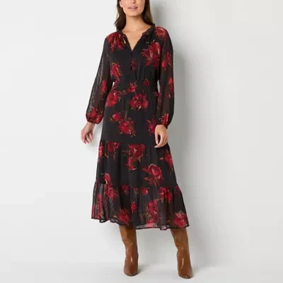 Frye and Co. Womens Long Sleeve Floral Maxi Dress