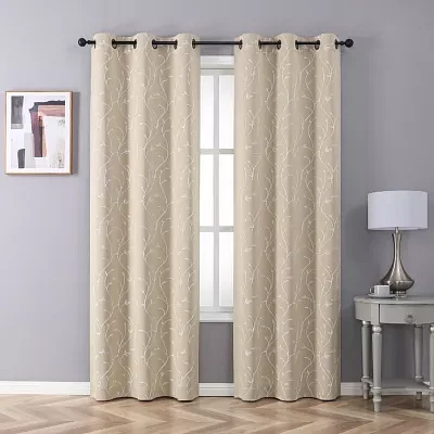 Regal Home Novah Embroidered Grommet Top Energy Saving Blackout Set of 2 Curtain Panels