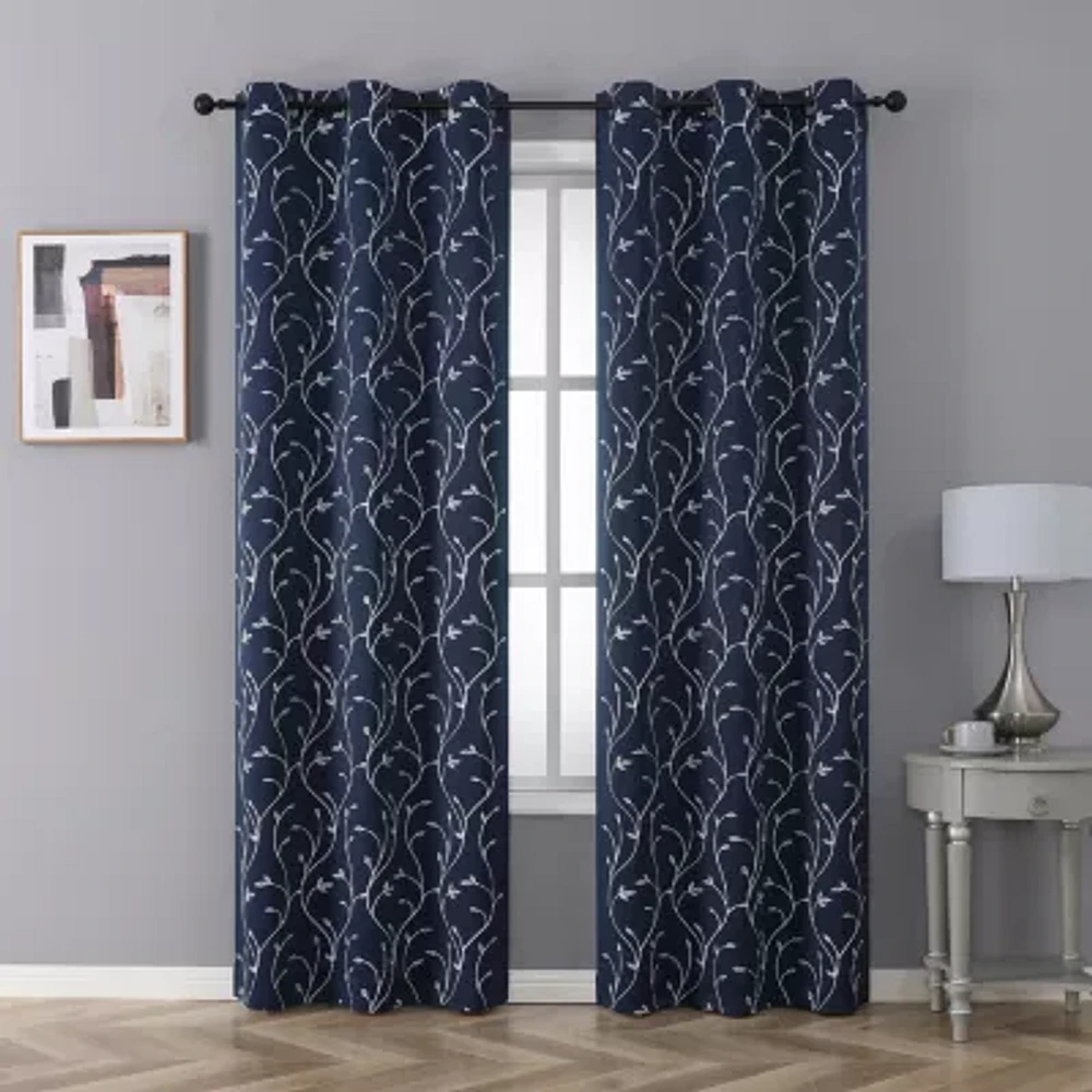 Regal Home Novah Embroidered Energy Saving Blackout Grommet Top Set of 2 Curtain Panel