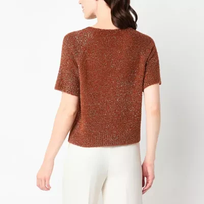 Worthington Womens Crew Neck Short Sleeve Pullover Sweater