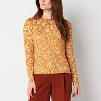 Liz Claiborne Womens Crew Neck Long Sleeve Blouse