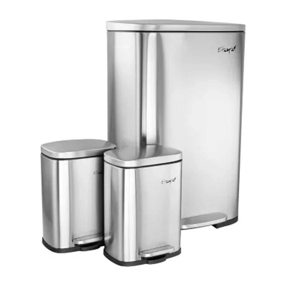 Elama 13 Gallon and Two 1.3 Gallon Stainless Steel Step Trash Cans