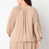 Ryegrass Plus Womens Split Tie Neck Long Sleeve Satin Blouse