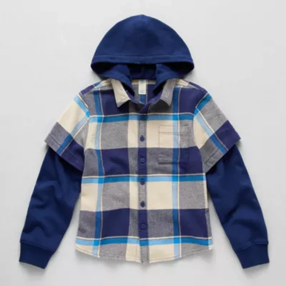 Thereabouts Little & Big Boys Hooded Long Sleeve Flannel Shirt