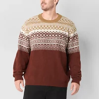 Frye and Co. Fairisle Big Tall Mens Crew Neck Long Sleeve Pullover Sweater