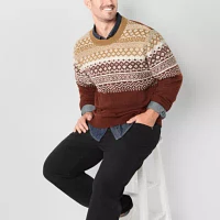 Frye and Co. Fairisle Big Tall Mens Crew Neck Long Sleeve Pullover Sweater