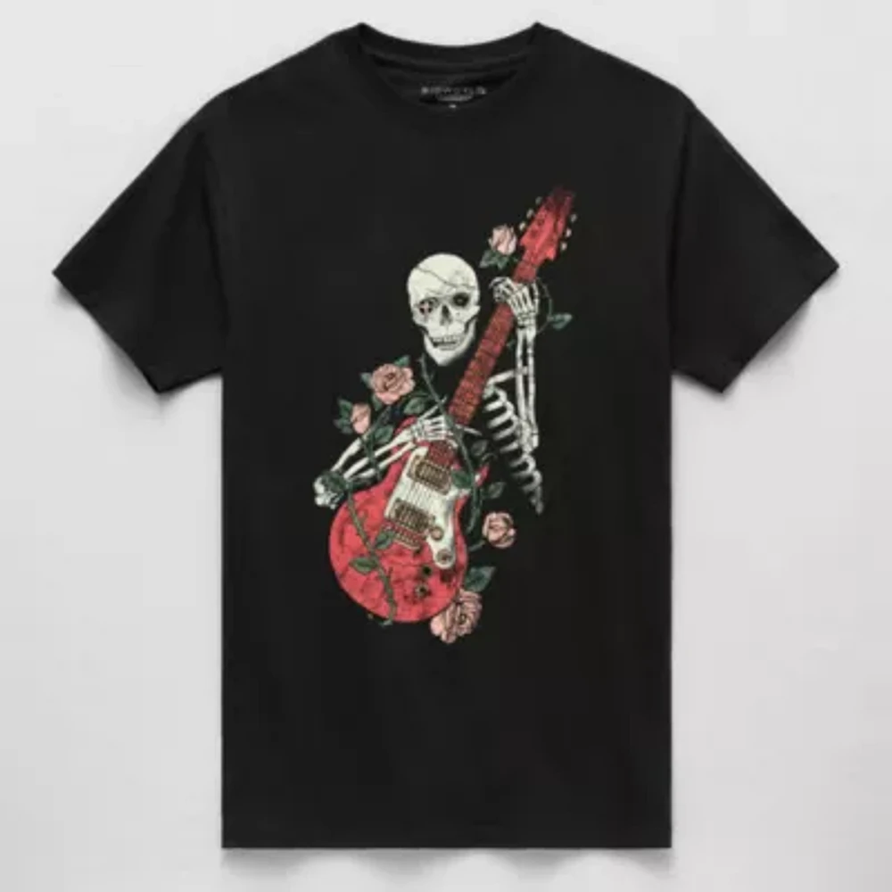 Mens Short Sleeve Skeleton Guitar Graphic T-Shirt