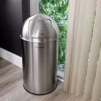 Elama 50 Liter Large 13 Gallon Push Lid Stainless Steel Cylindrical Trash Can