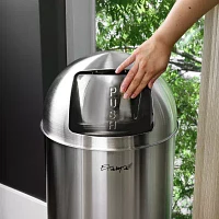 Elama 50 Liter Large 13 Gallon Push Lid Stainless Steel Cylindrical Trash Can