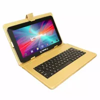 10.1" Quad Core 2GB RAM 32GB Storage Android 12 Tablet with Golden Leather Keyboard"