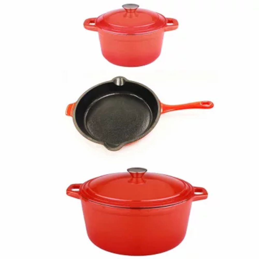 BergHOFF Neo 5Pc Cast Iron Cookware Set, 5qt. & 8qt. Covered Dutch Ovens,  10 Fry Pan, Purple