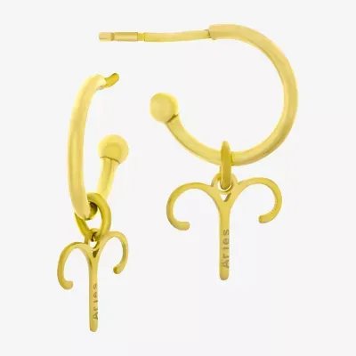 18K Gold Plated Sterling Silver "Aries" Zodiac Symbol 3/4 Hoop Earrings"