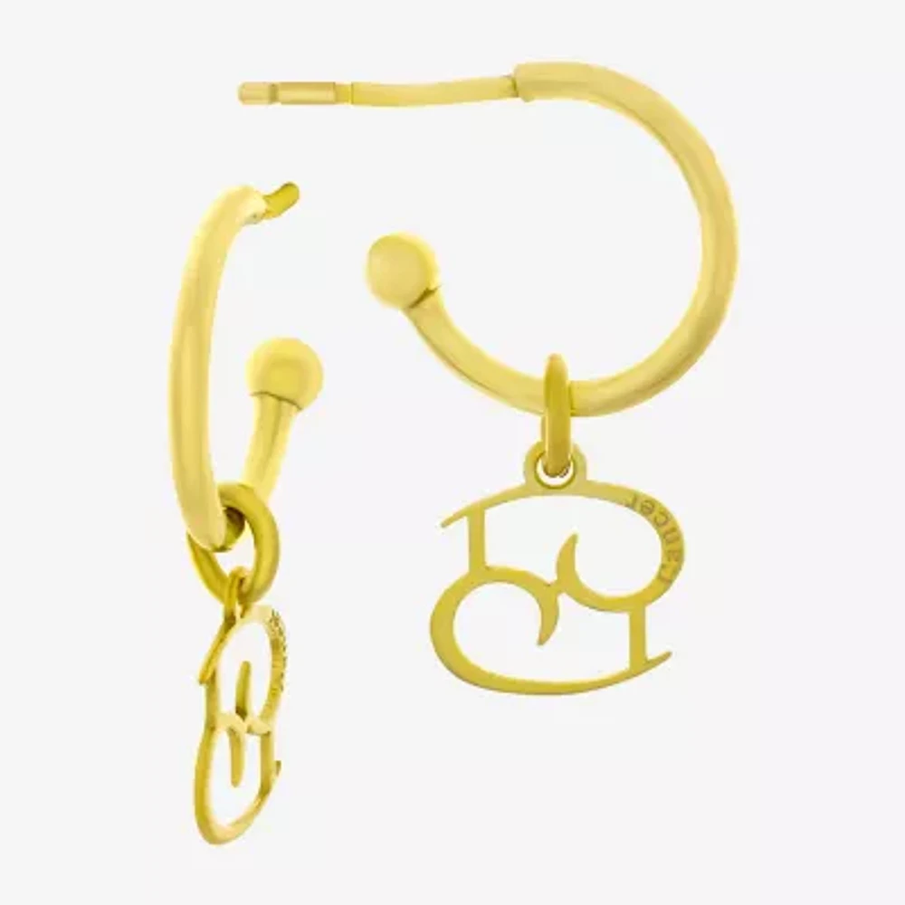 18K Gold Plated Sterling Silver "Cancer" Zodiac Symbol 3/4 Hoop Earrings"