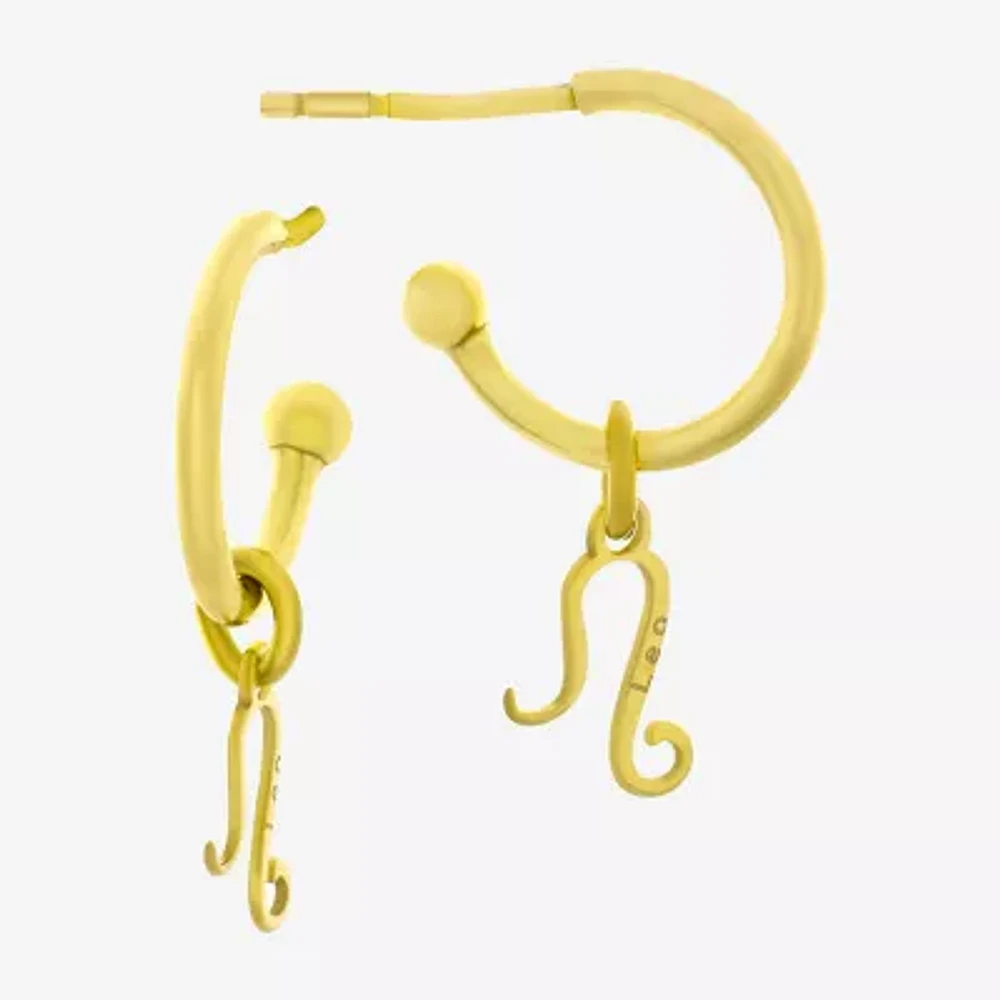 18K Gold Plated Sterling Silver "Leo" Zodiac Symbol 3/4 Hoop Earrings"