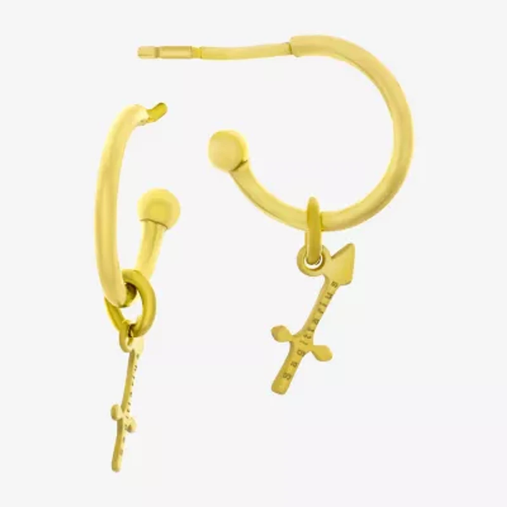 18K Gold Plated Sterling Silver "Sagittarius" Zodiac Symbol 3/4 Hoop Earrings"