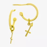 18K Gold Plated Sterling Silver "Sagittarius" Zodiac Symbol 3/4 Hoop Earrings"
