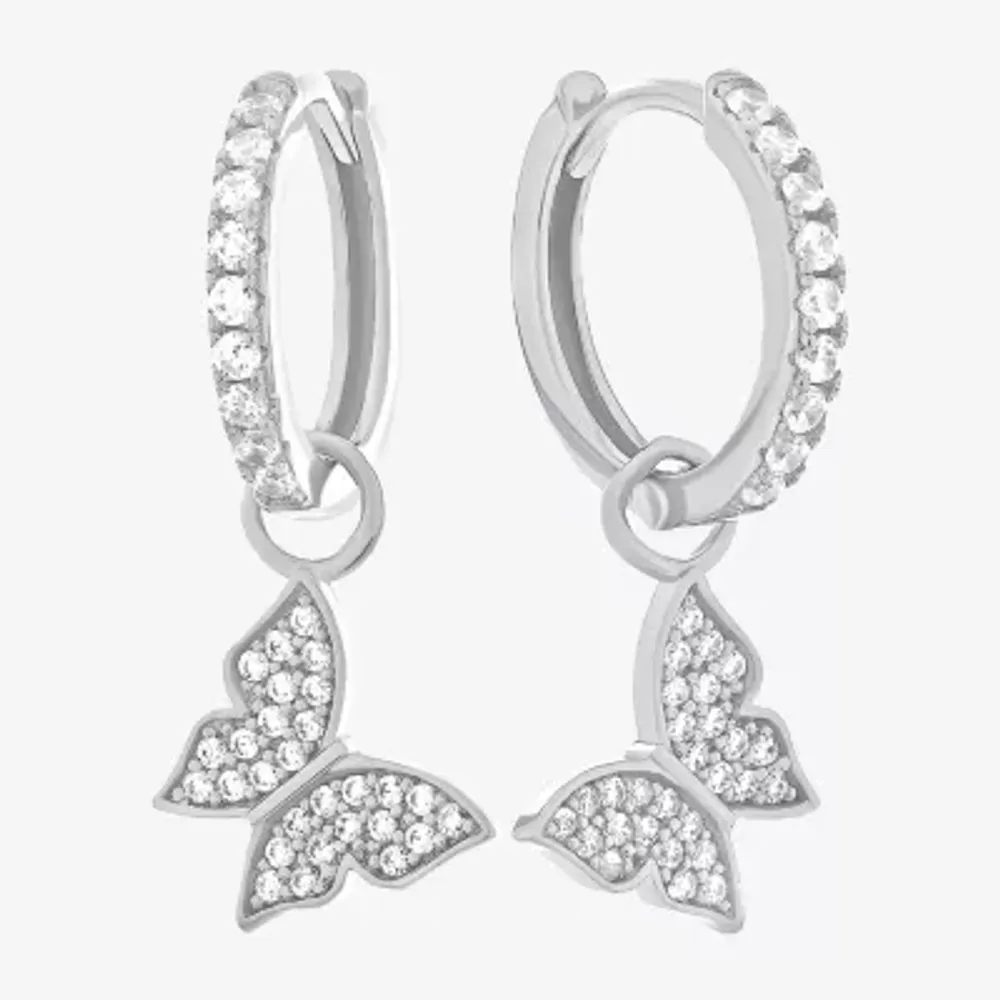 Diamonart 1 1/7 CT. T.W. White Cubic Zirconia Sterling Silver Butterfly Drop Earrings