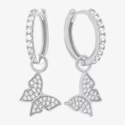 Diamonart 1 1/7 CT. T.W. White Cubic Zirconia Sterling Silver Butterfly Drop Earrings