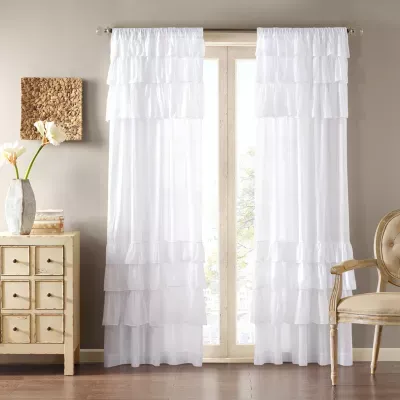 Madison Park Joycelyn Cotton Oversized Ruffle Sheer Rod Pocket Single Curtain Panel