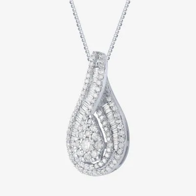 Diamond Blossom Womens 1 CT. T.W. Mined White Diamond 10K White Gold Pear Pendant Necklace