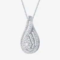Diamond Blossom Womens 1 CT. T.W. Mined White Diamond 10K White Gold Pear Pendant Necklace