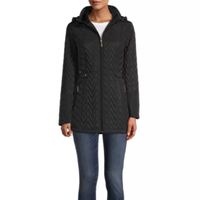 Miss Gallery Womens Removable Hood Midweight Overcoat Quilted Jacket