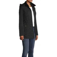 Miss Gallery Womens Removable Hood Midweight Overcoat Quilted Jacket