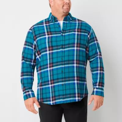 St. John's Bay Big and Tall Mens Classic Fit Long Sleeve Plaid Button-Down Flannel Shirt