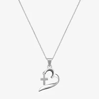 Footnotes Sterling Silver 16 Inch Cable Cross Heart Pendant Necklace