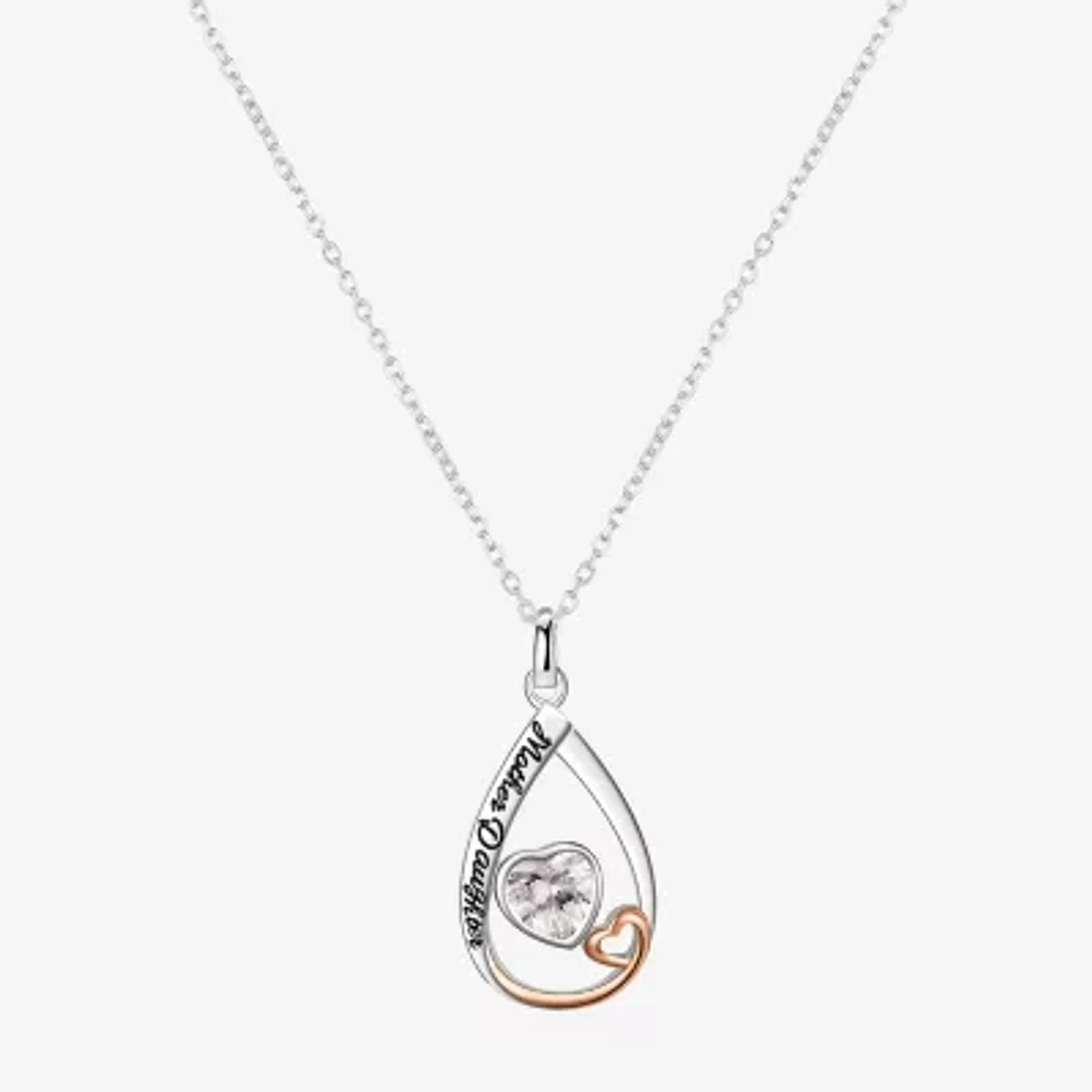 Footnotes Mother & Daughter Cubic Zirconia Sterling Silver 16 Inch Cable Heart Pendant Necklace