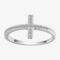 Footnotes Faith Pave Cubic Zirconia Sterling Silver Cross Band