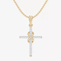 G-H / Si1-Si2) Womens 1/5 CT. Lab Grown White Diamond 10K White Gold Cross Pendant Necklace