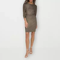 Marc New York Womens Glitter 3/4 Sleeve Sheath Dress