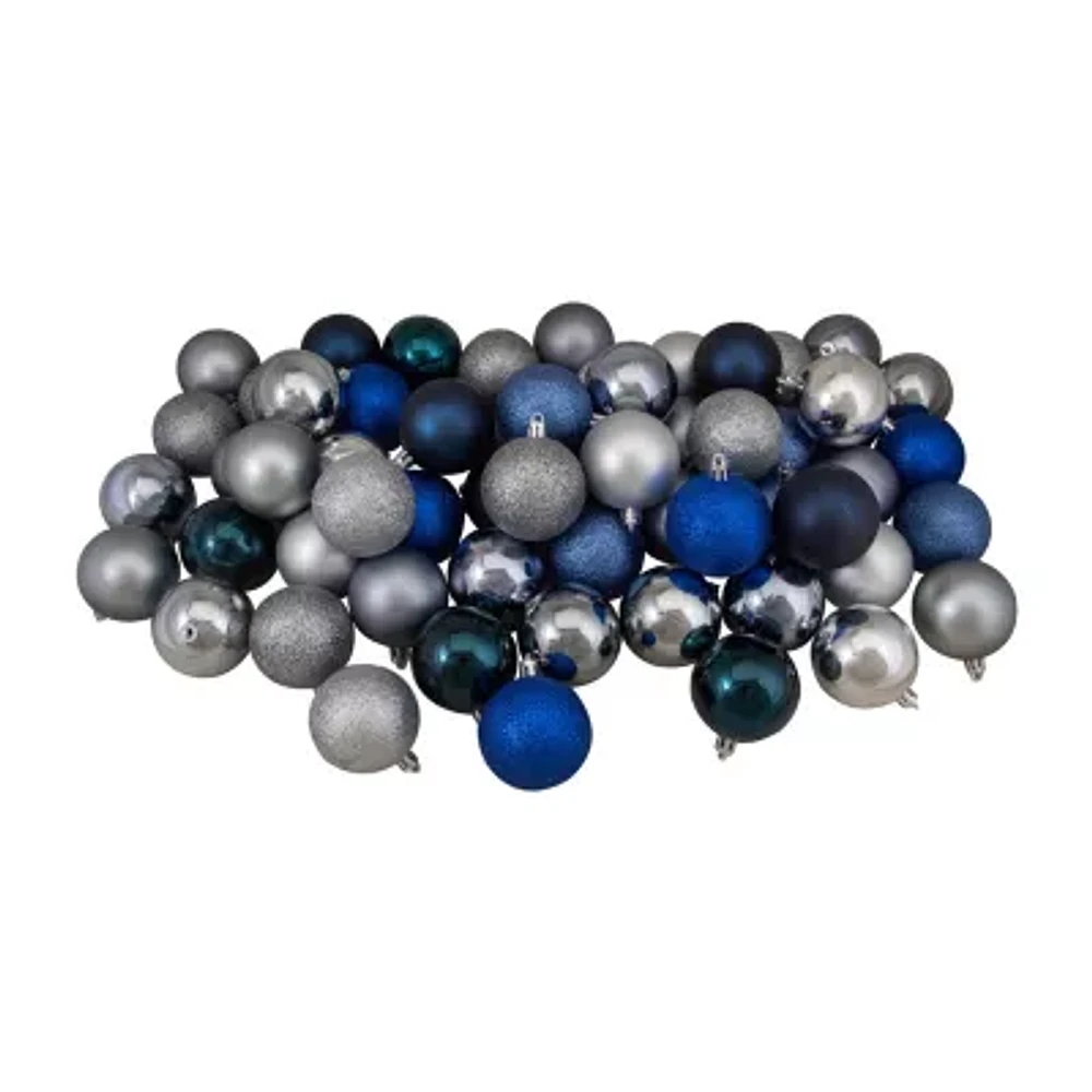 Northlight Blue 3-Finish Ball 60-pc. Christmas Ornament