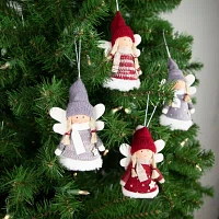 Northlight Red And Gray Plush Angel 4-pc. Christmas Ornament