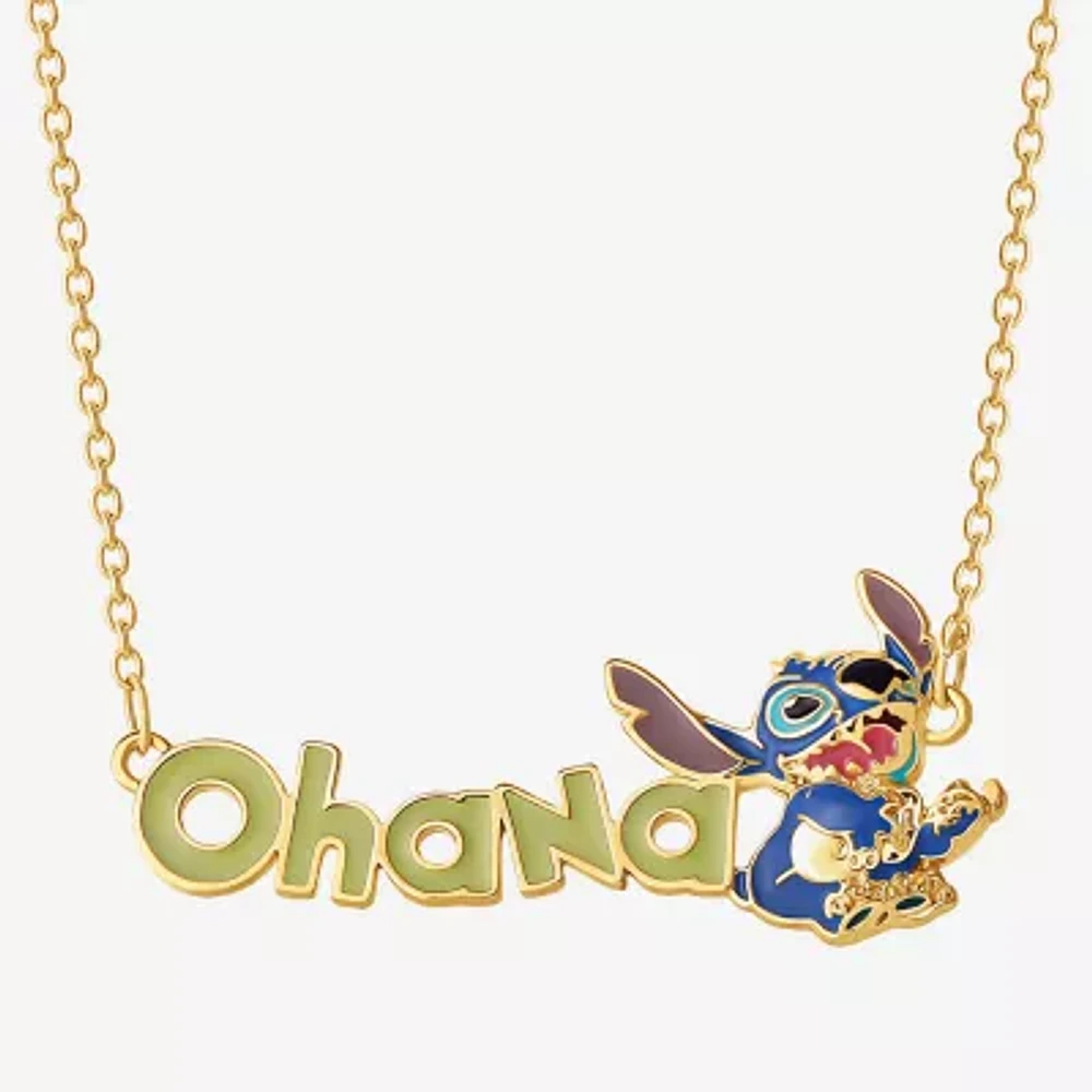 Disney Classics Ohana 18K Gold Over Brass 16 Inch Cable Stitch Pendant Necklace