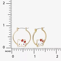 Crystal 18K Gold Over Brass 25.4mm Bow Hello Kitty Hoop Earrings