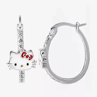 Cubic Zirconia Pure Silver Over Brass Hello Kitty Hoop Earrings